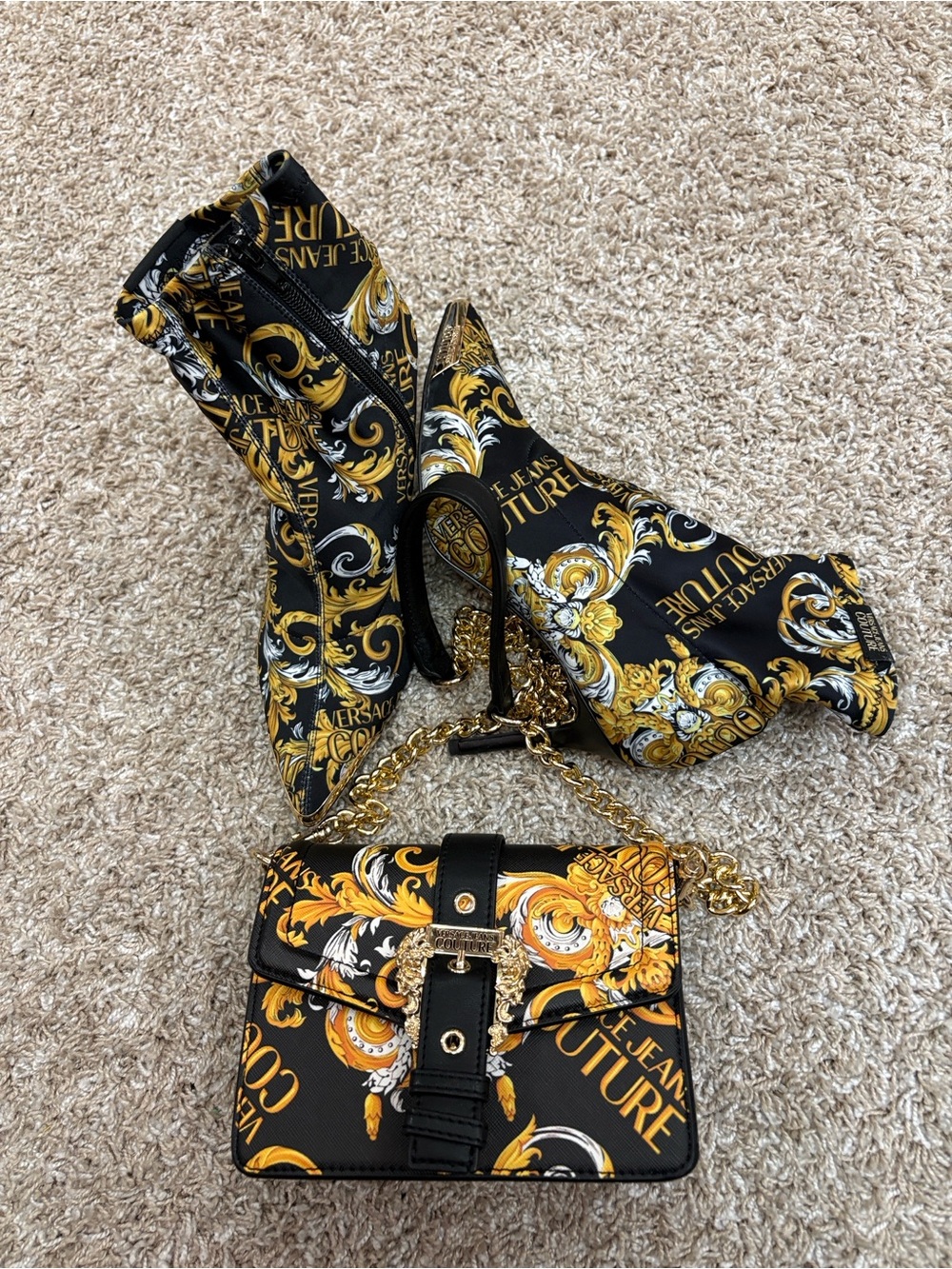 Versace Jeans Collection Black & Gold Baroque Crossbody Bag